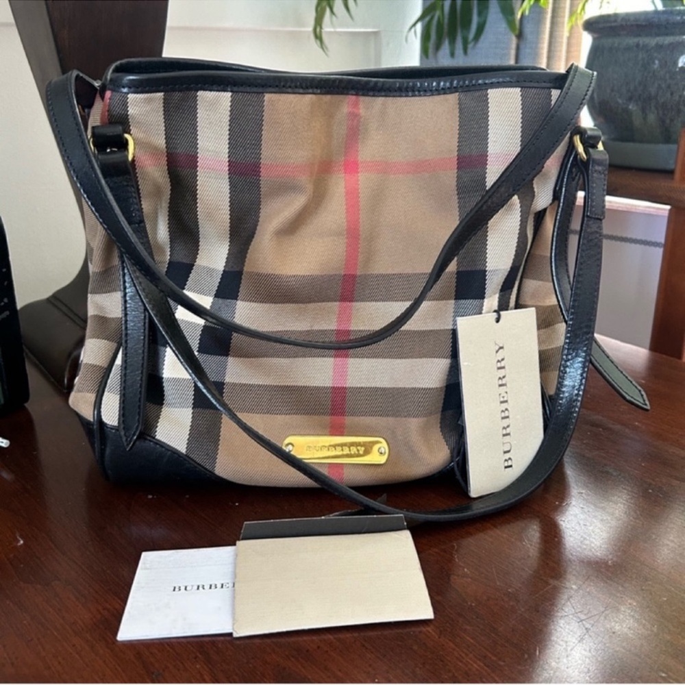 Burberry Checkered Shoulder Bag in Tan and Black